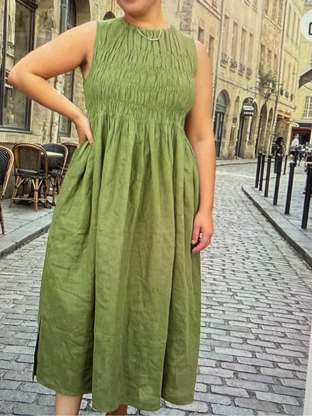Sleeveless Army Green Smocked Midi Dress - NWOT - Size 3XL